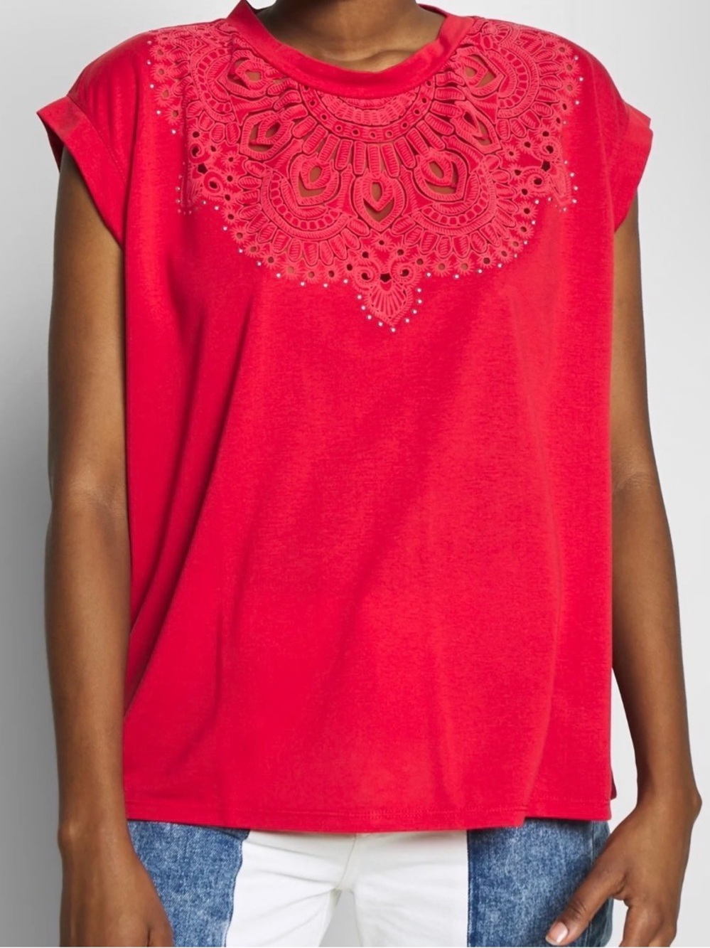 Desigual Red Tee with stud detailing size XS